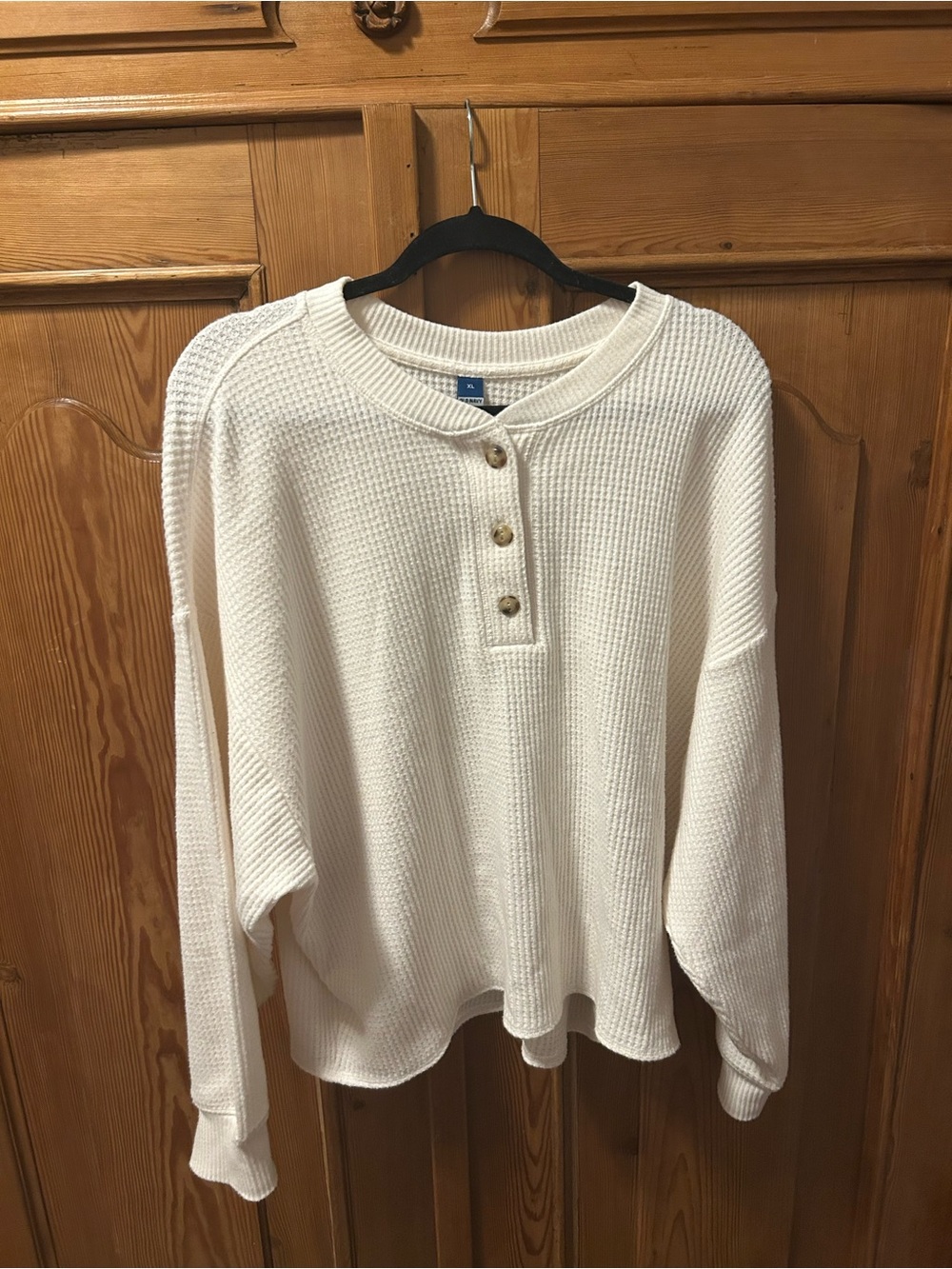 Old Navy Cream Waffle-Knit Henley Top